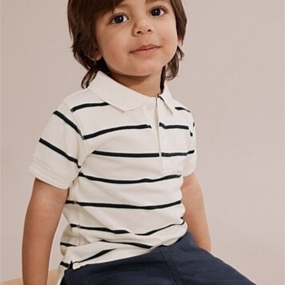 Boys' Short Sleeve Polo Shirt - Cat & Jack™ White/Navy Blue XS (4/5) - Picture 1 of 4